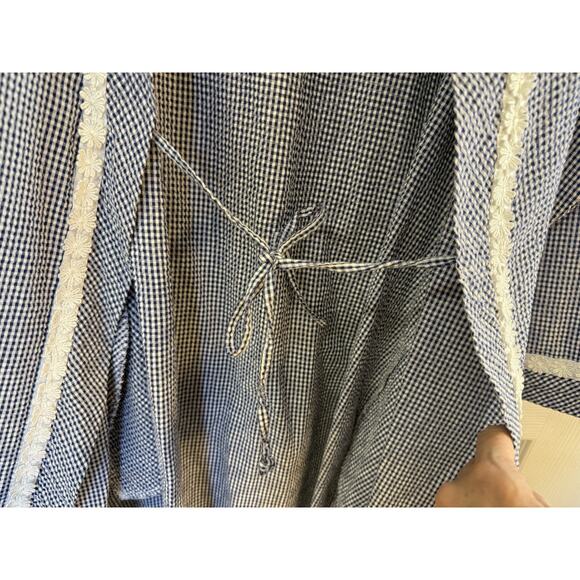 EILEEN WEST BLUE WHITE Gingham CHECK Lightweight SHORT Womens M WRAP ROBE - Picture 7 of 15